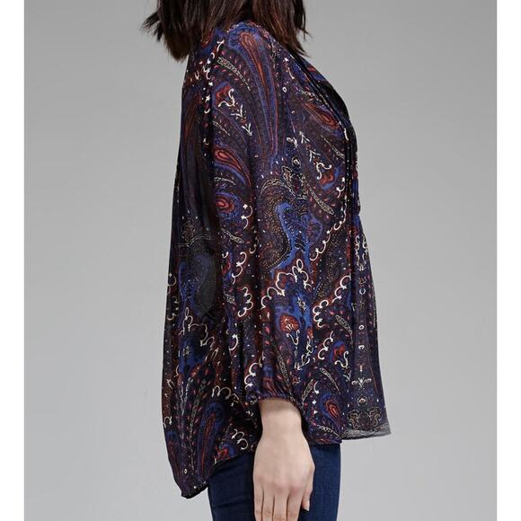 JOIE NWOT Vandrea Deep Sapphire Paisley Print Sheet Crepe Georgette Blouse XXS - Picture 3 of 7